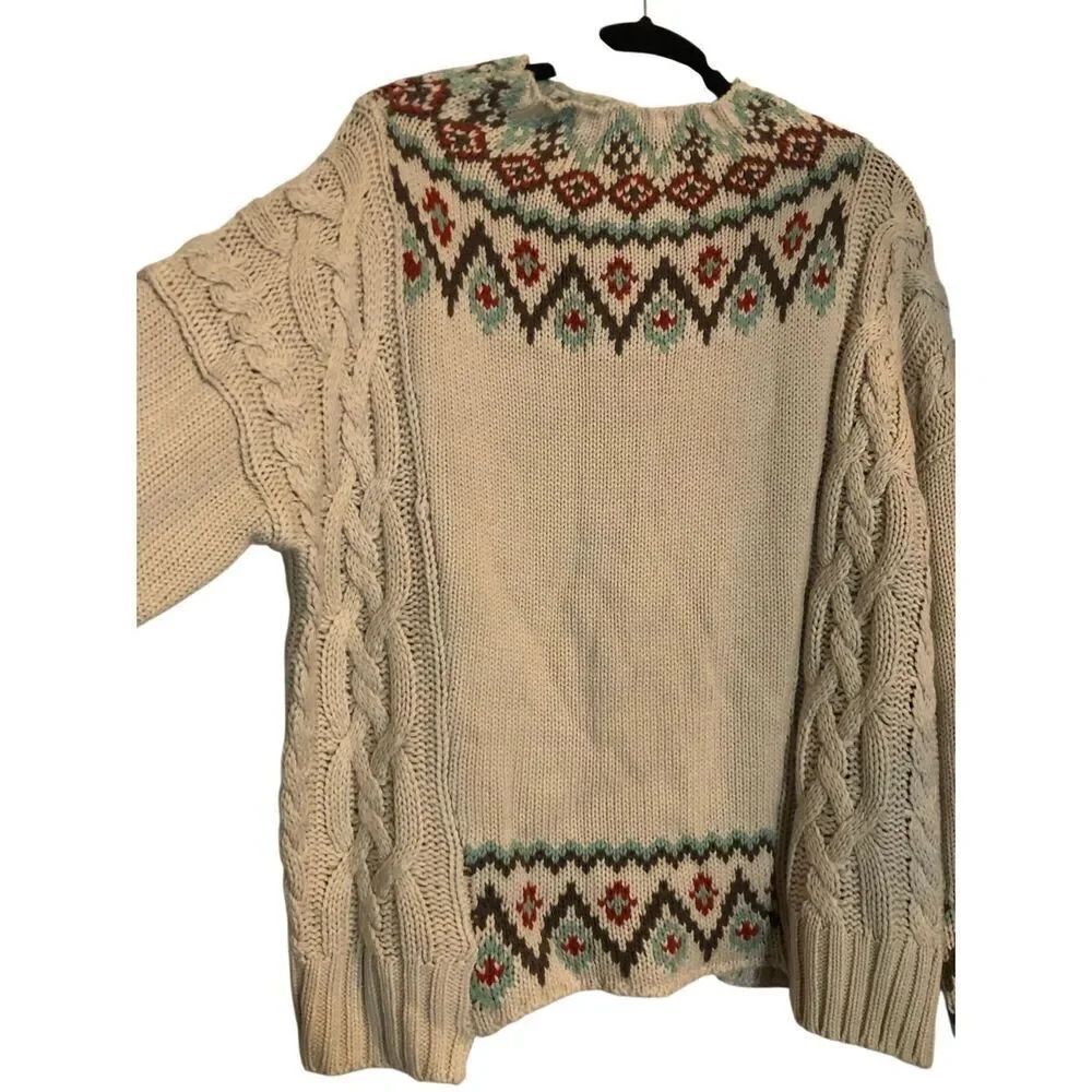 Fair Isle Chunky Cable "Cuddle with me" Sweater sz M oversized Boho Cottagecore